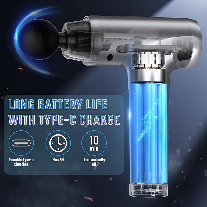 cotsoco Massage Gun Deep Tissue Muscle Massage Gun with 9 Attachment Heads 20 Speeds &amp Silent Brushless Motor for Pain Relief Handheld Percussion Back Massager Gun for Athletes