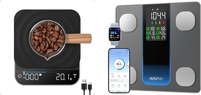 RENPHO Coffee Scale with Timer and RENPHO Smart Scale for Body Weight with 7-in-1 Large Display