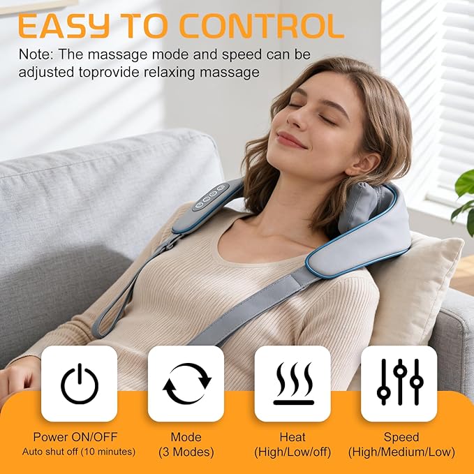 Neck Massager with Heat Therapexa Neck Massager &amp Shoulder6D Deep Kneading Shiatsu Massager for BackShoulder &amp Leg Pain Relief(Grey)