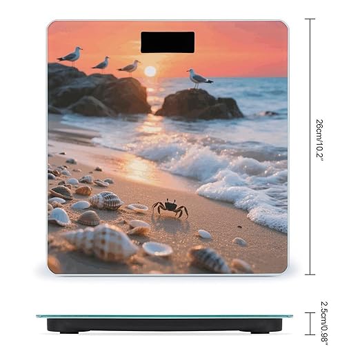 Sea Beach Sunset Scale for Body Weight Sturdy Tempered Glass Weighing Scales with LCD Display Accurate Digital Bathroom Scale Convenient Body Fat Smart Scales Easy Read