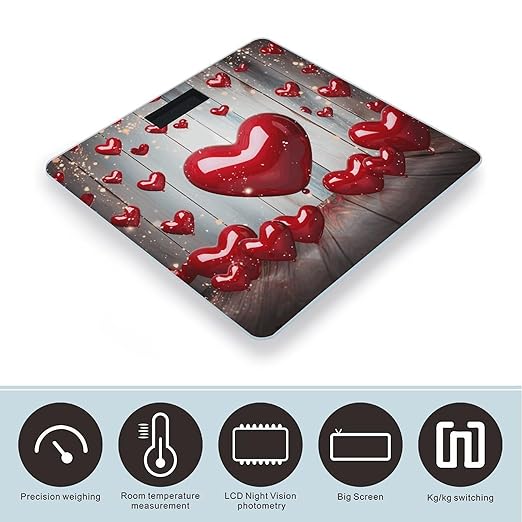 Red Love Heart Scale for Body Weight Anti-Slip Tempered Glass Digital Bathroom Scales Clear LCD Display Weighing Scale Safe Rounded Corners Smart Scales