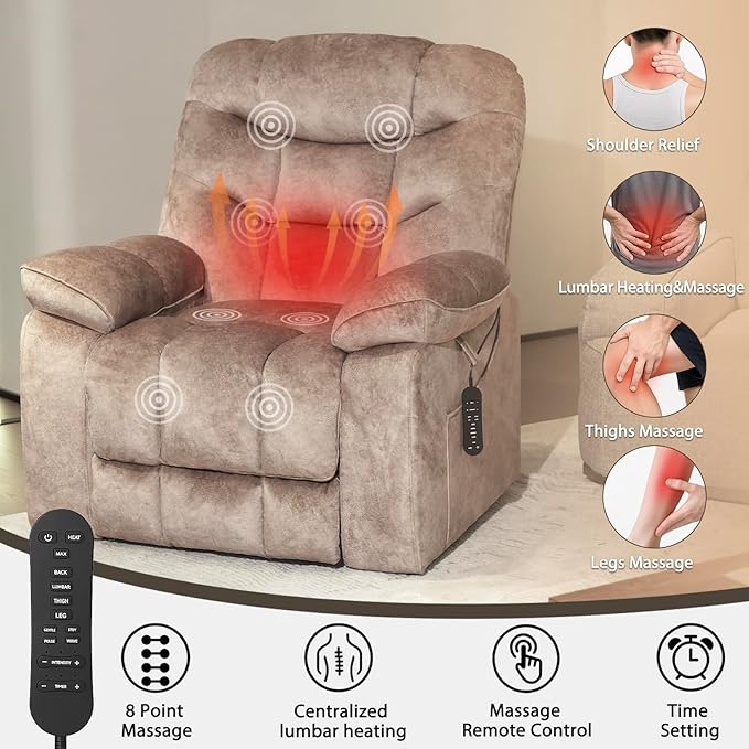 EONIX Large Lay Flat Power Lift Recliner Chair for Elderly with Heat and Massage 400lbs Dual Motor Electirc Lift Chair with Extended Footrest SLRY007062 Beige