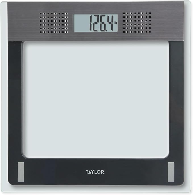 Taylor Talking Bathroom Scale for Seniors 440 lb Capacity Glass Digital Body Weight Scale with Loud Voice Readout Gray
