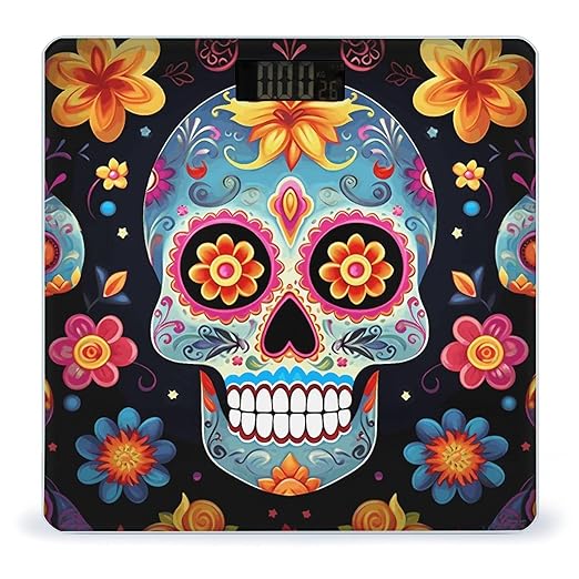 Sugar Skulls Scale with LCD Precision Weighing Scales Sturdy Tempered Glass Weight Scales Easy-to-Read Anti-Slip Weight Digital Bathroom Scale for Daily