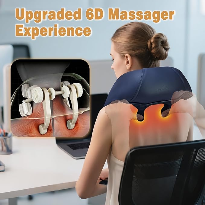 Joyset Cordless Neck Massager with Heat 6D Deep Kneading Neck Shoulder Massager for Pain Relief Shiatsu Massager for Shoulder All Body 2 Speed Intensities