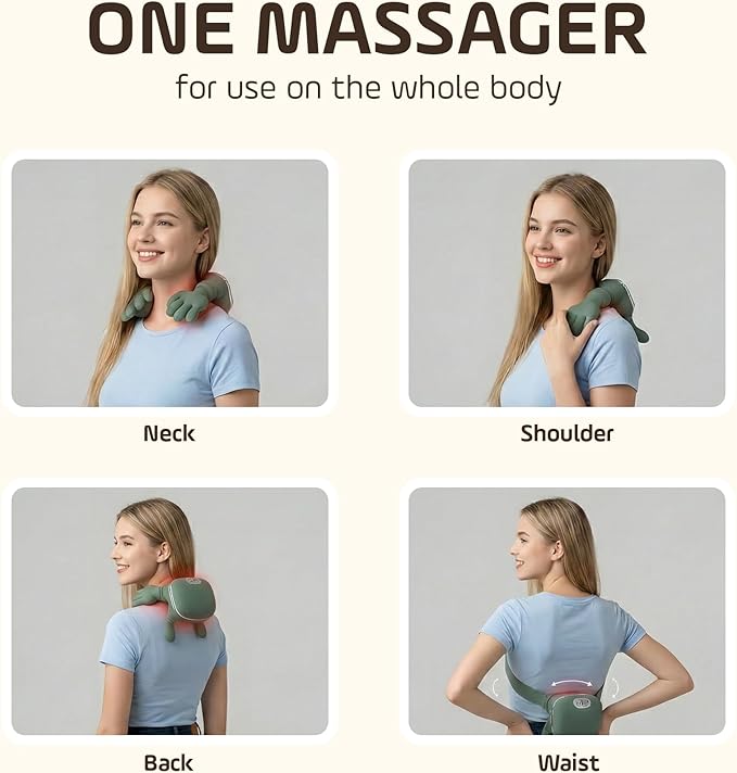 Bionic Heated Shiatsu Massager 4D Deep Tissue Kneading Electric Portable Neck and Back Muscle Relaxation