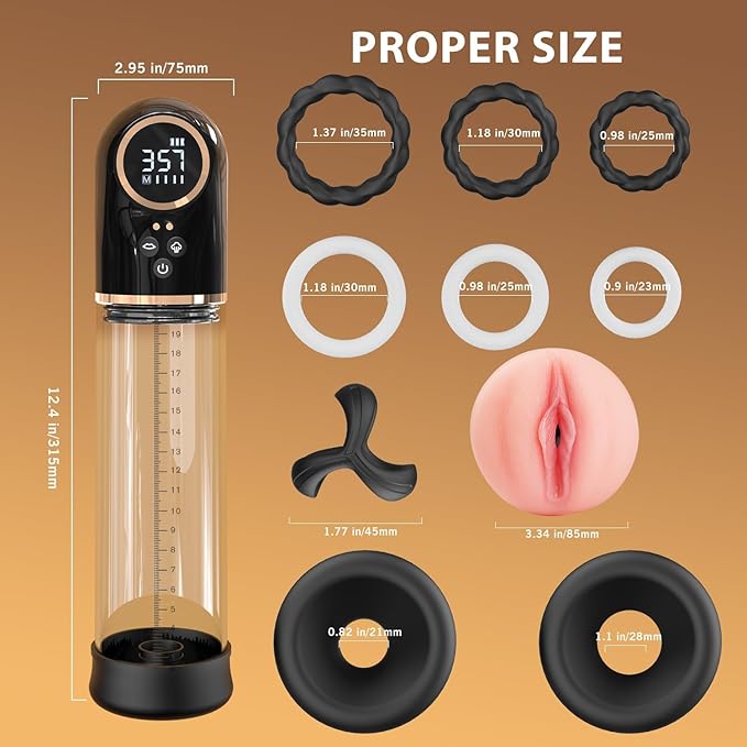 Penile Traction Device Condones 6X Suction &amp Pumping Training Device Bigger &amp Harder &amp Longer Y324* (Black + Gold)