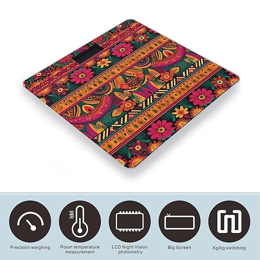 Mexican Folk Art Boho Weight Scale for Body Weight Digital Bathroom Scale High Capacity Accurate Digital Weighing Scales and Easy-to-Read on Backlit LCD Display Scales