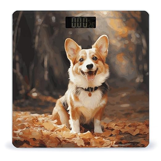 Corgi Dog Bathroom Scale for Body Weight Bathroom Digital Electronic Weighing Scale with Back Lit LED Display Sturdy Tempered Glass Weight Watchers Scales 400lb