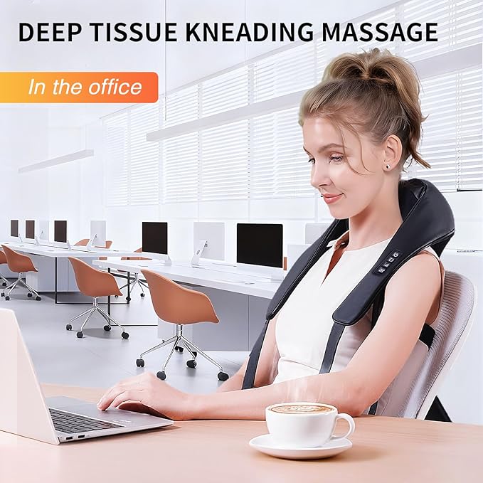 TISSCARE Neck Massager for Pain Relief Deep Tissue with 2 Heat Levels Hands-Free Shiatsu Kneading Back Massager for Shoulder &amp Whole Body Plug-in for Home Office Car Ideal Gift for Women Men