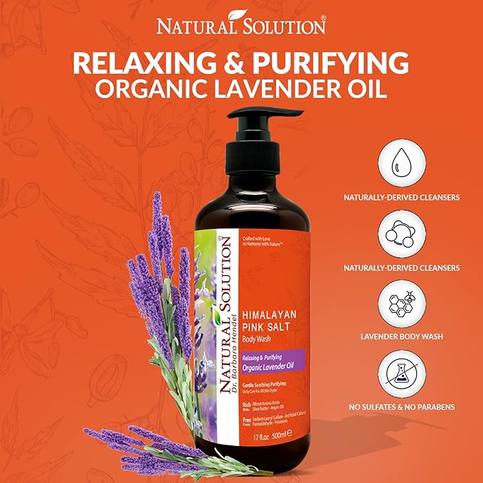 Natural Solution Body Wash Made With Himalayan Pink Salt &amp Organic Lavender Oil Purifying and Transforms The Even Driest Skin in Just One Shower 17 fl oz (6 Count)