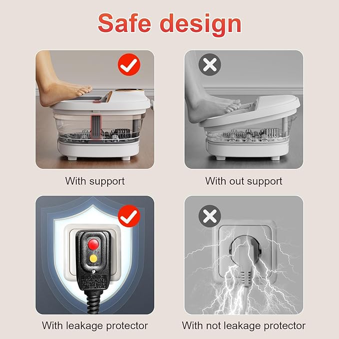 Collapsible Foot Spa Bath with HeatFoot Massager with Two Side SupportsLeakage ProtectorTemperature ControlBubblesRed LightTimer Feet Spa TubFeet SoakerGifts (White)