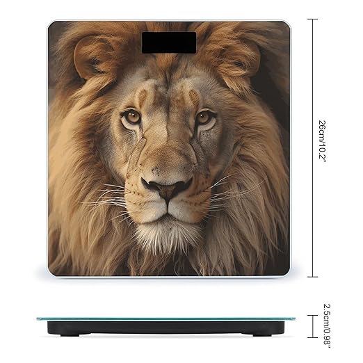African Lion Head Scale for Body Weight Anti-Slip Tempered Glass Digital Bathroom Scales Clear LCD Display Weighing Scale Safe Rounded Corners Smart Scales