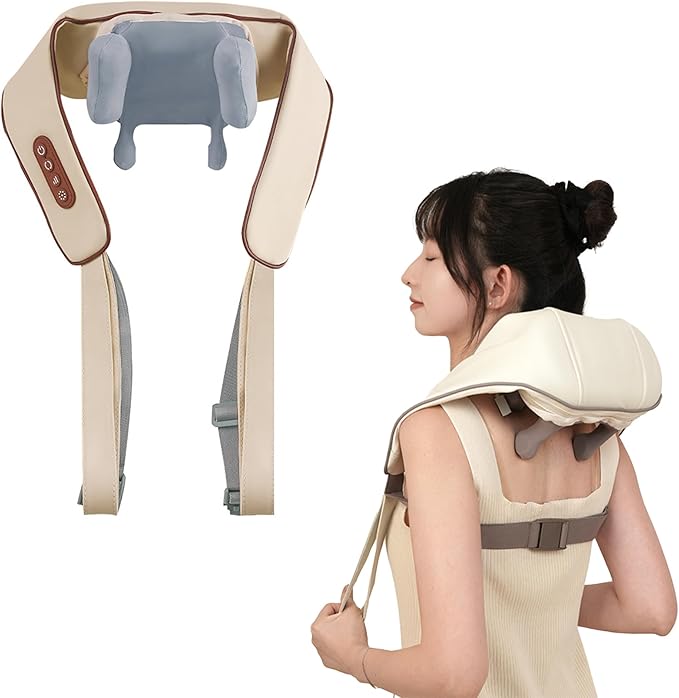 Wireless Shoulder Massager Soothing Heat Shiatsu Massager Pillow for Neck Traps Back Pain Gifts for Men Women Mom Dad
