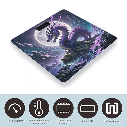 Purple Dragon Purple Moon Bathroom Scale Automatic Power On/Off Body Scales LCD Backlight Display Square Digital Scale Rounded Corners Bathroom Scales for Home Bedrooms