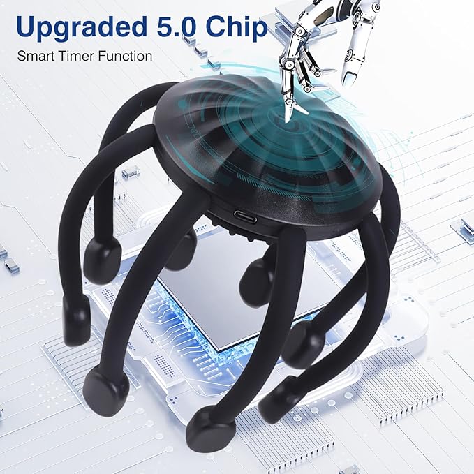Head Massager Scalp Electric with 4 Modes 360° Electric Head Massager Rechargeable Electric Octopus Scalp Massager Portable Scalp Stress Relax Massage Tool Free Hands