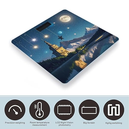 Nightsky Hanging Moon Stars Bathroom Scale for Body Weight with High Precision Large LCD Backlight Display Digital Weighing Scale with BMI Capacity Up to 180kg