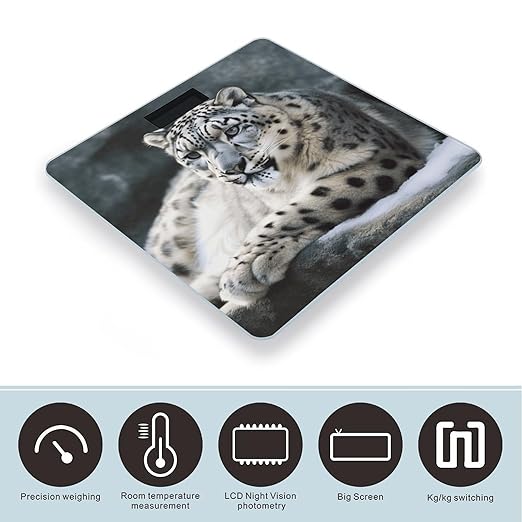 Snow Leopard Bathroom Scale for Body Weight Bathroom Weighing Scale with Backlit LCD Display Highly Accurate Measures Weight Up to 180kg