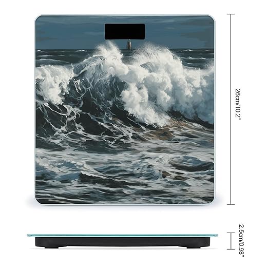 The Sea Waves Scale with LCD Easy-to-Read Anti-Slip Weight Digital Bathroom Scale Precision Weighing Scales Sturdy Tempered Glass Body Weight Scales for Daily Use