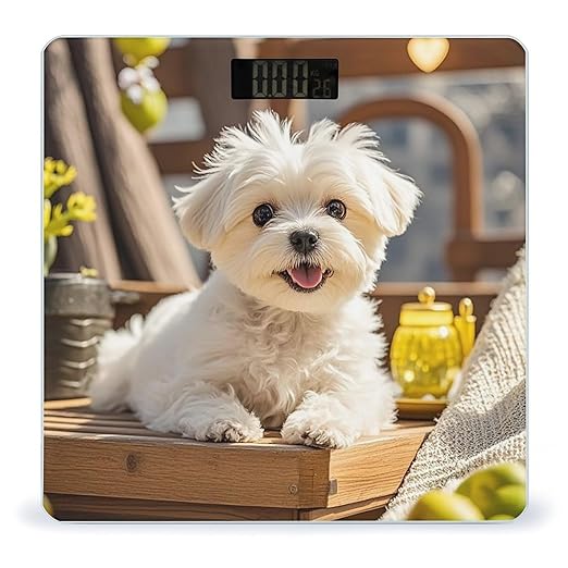 Cute Maltese Puppy Dog Weight Scale Highly Accurate Digital Weighing Scale with Large LCD Display Smart Bathroom Scales for Home Bedrooms and Gift Giving