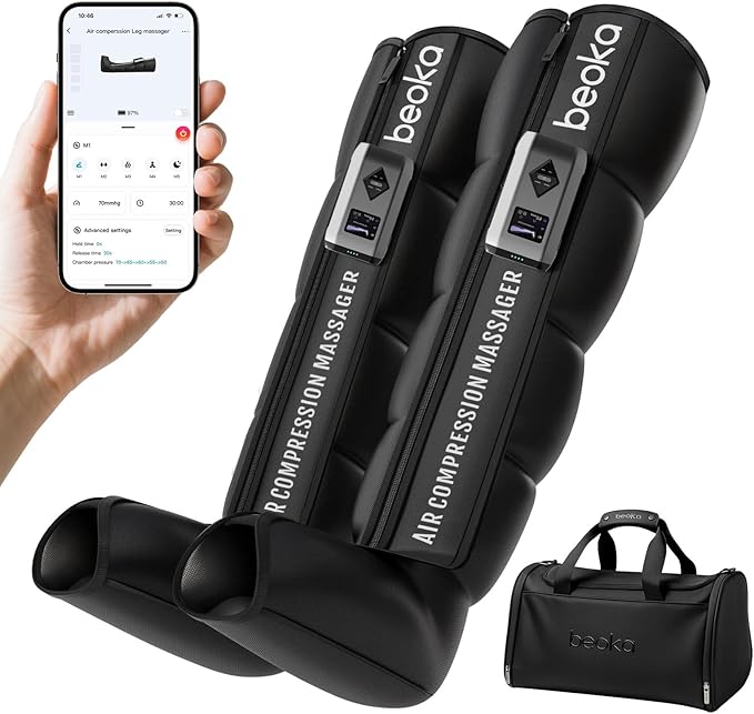 beoka Leg Massager for Circulation and Pain Relief Cordless Air Compression Boots with 5 Modes 15 Intensities for Athletes Runners and Travelers Leg Recovery System-L