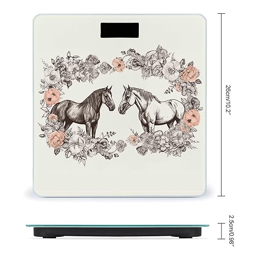Flowers and Horses Hand Drawn Scale for Body Weight Highly Accurate Digital Bathroom Scale Sturdy Tempered Glass Weighing Scales with LCD Display Fashion Body Fat Smart Scales 400lb