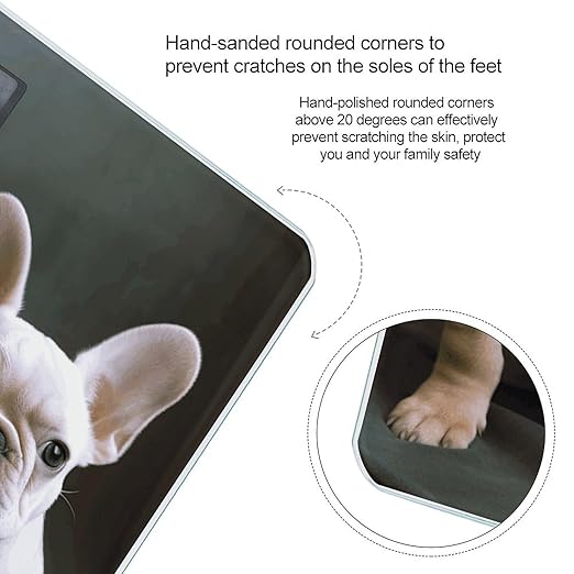 French Bulldog Puppies Scale with LCD Precision Weighing Scales Sturdy Tempered Glass Weight Scales Easy-to-Read Anti-Slip Weight Digital Bathroom Scale for Daily