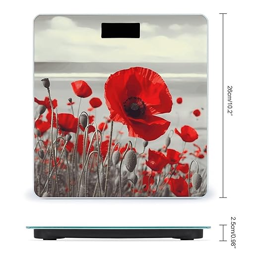 Red Poppy FlowerScale for Body Weight with LCD High Precision Weighing Scales Fashion Sturdy Tempered Glass Weight Scales Easy-to-Read Digital Bathroom Scale for Daily 400lb