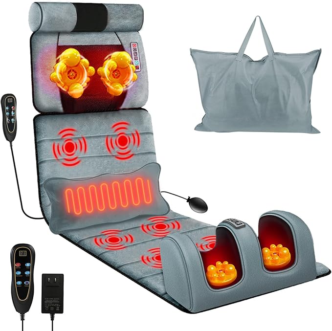 Full Body Massage Mat with Heat Detachable Neck Massager &amp Foot Massager10 Vibration 3 Strength Adjustments Electric Back Massage Pad with Head Pillow and Lumbar Pillow Gifts for Women Men