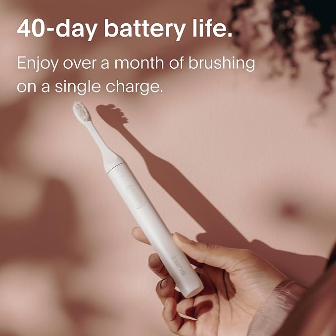 SURI 1.0 Sonic Electric Toothbrush |1 Month+ Battery | Designed in California | Electric Toothbrush for Adults | Travel Toothbrushes | Tooth Brush | White