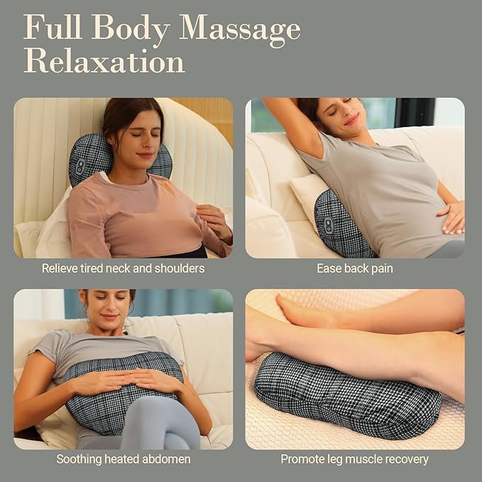 Back Massager for Pain Relief Birthday Day Gifts for Women Men FSA Eligible HSA Cordless 120min Neck and Back Massager Plush Skin-Friendly Kneading Massage Pillow for Full Body Relaxation