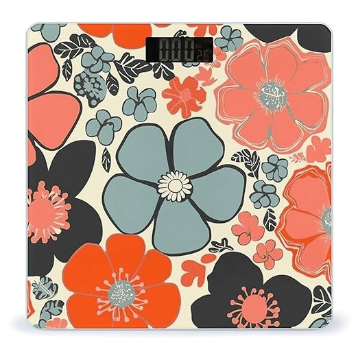 Retro Floral Scale for Body Weight Anti-Slip Digital Bathroom Scale Sturdy Toughened Glass Weighing Scales High Precision Safe Rounded Corners Smart Scales