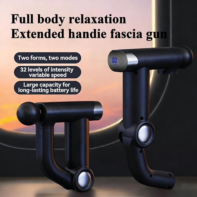 Foldable Massage Gun with Upgraded Extension Handle 32 Speeds Massage Gun Deep Tissue - Back Massager for Pain Relief Deep Tissue Muscles/Neck/Shoulders/Waist/Legs Massager