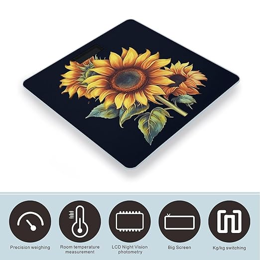 Summer Sunflower Bathroom Scale Ultra-Bright Liquid Crystal Screen Weight Scale Accurate Bathroom Body Scales for Body Weight Bathroom Pet Home Bedroom Gift-Giving