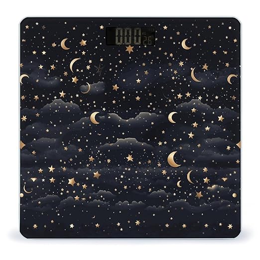 Digital Bathroom Scale for Body Weight Scale with Bright LCD Display High Accuracy Step-On Technology Auto On/Off Stars and Moon on Dark Background Digital Scales 400 Lbs /180kg