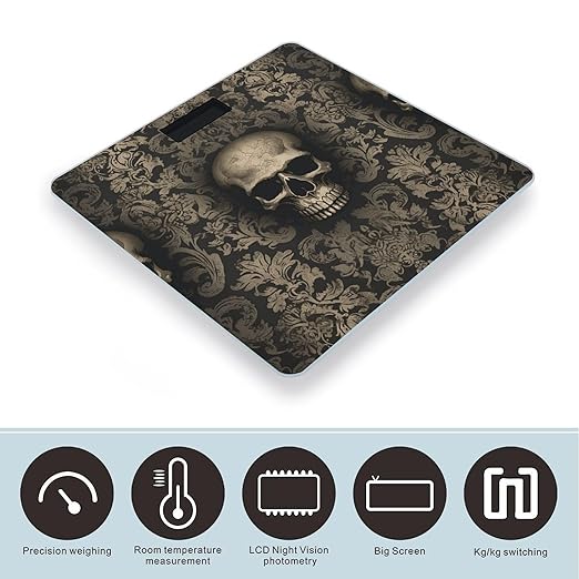 Gothic Wallpaper Skull Scale for Body Weight Accurate Digital Bathroom Scale Toughened Glass High Precision Scales Smart Weight Scales with Large LCD Backlight Display Weighing Machine