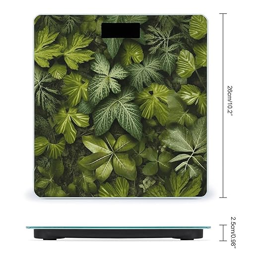 Green Leaves and Plants Scale for Body Weight Anti-Slip Tempered Glass Digital Bathroom Scales Clear LCD Display Weighing Scale Safe Rounded Corners Smart Scales