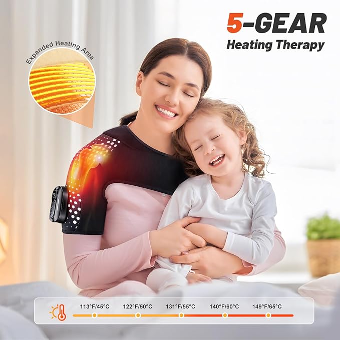Cordless Shoulder Heating Pad with Massager with Detachable RemoteShoulder Massage Wrap with 6 Heating Levels 5 Vibration Modes Rotator Massager for Pain Relieffor Men &amp Women