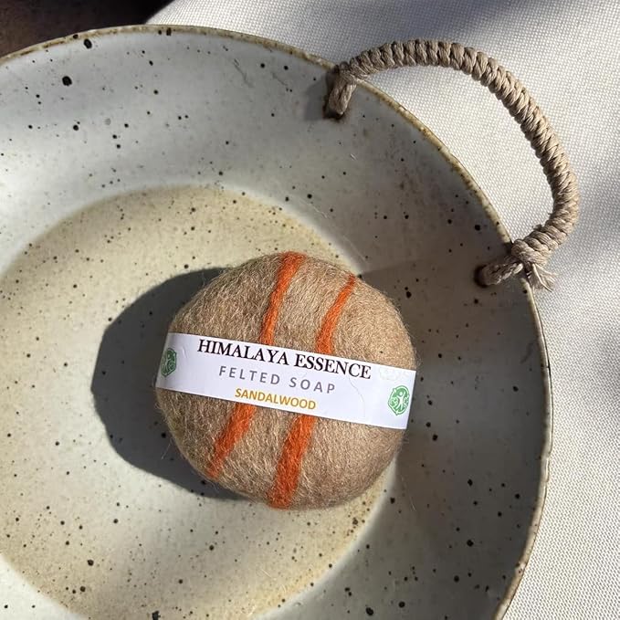 Handmade Felted Essential oil SoapHandcrafted Felted SoapUnique Bathroom DecorTibetan Yak Milk and WoolFacial Cleanser Body Wash 100g (Sandalwood)