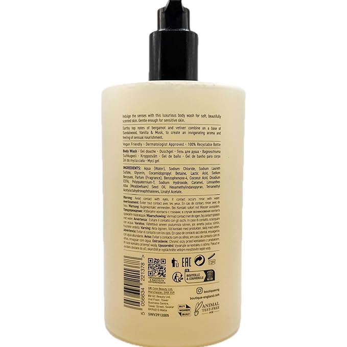 Boutique Sandalwood &amp Vetiver Body Wash 33.8 fl oz 96% Natural Essential Oils Vegan Soap Free