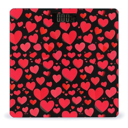 Women's Digital Bathroom Weighing Scale Automatic Switch Energy Saving Scale Smart Scale for Body Weight Valentine's Day Elegant Red Love Heart Black