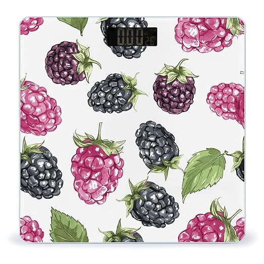 BlackBerry Fruit Pattern Scale for Body Weight Accurate Digital Bathroom Scale Toughened Glass High Precision Scales Smart Weight Scales with Large LCD Backlight Display Weighing Machine