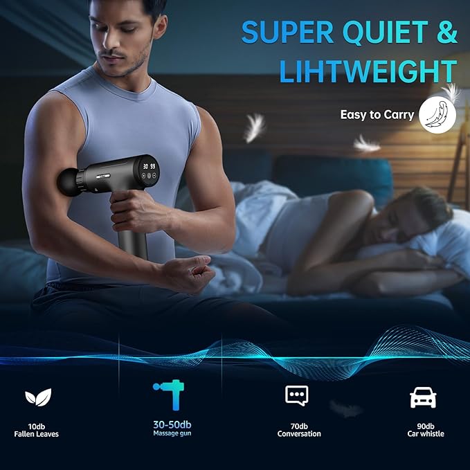 Massage Gun Massage Gun Deep Tissue Handheld Back Massager for Athletes Percussion Muscle Massager with 6 Attachments &amp 30 Speed Father's Day Grey