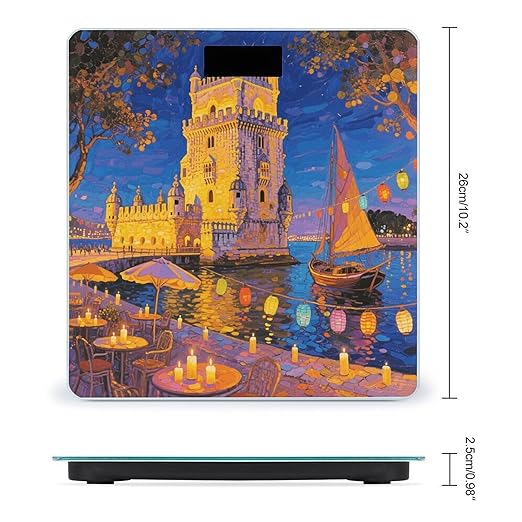 Lisbon Belem Tower Scale for Body Weight Sturdy Tempered Glass Weighing Scales with LCD Display Accurate Digital Bathroom Scale Convenient Body Fat Smart Scales Easy Read