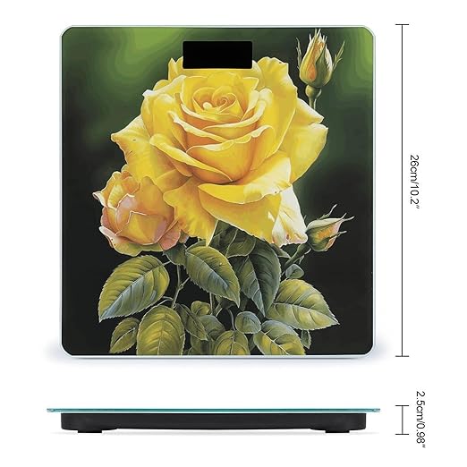 Yellow Rose Bathroom Scale for Body Weight with High Precision Large LCD Backlight Display Digital Weighing Scale with BMI Capacity Up to 180kg