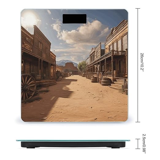 Old Wild West Cowboy Town Scale for Body Weight Highly Accurate Digital Bathroom Scale Sturdy Tempered Glass Weighing Scales with LCD Display Fashion Body Fat Smart Scales 400lb