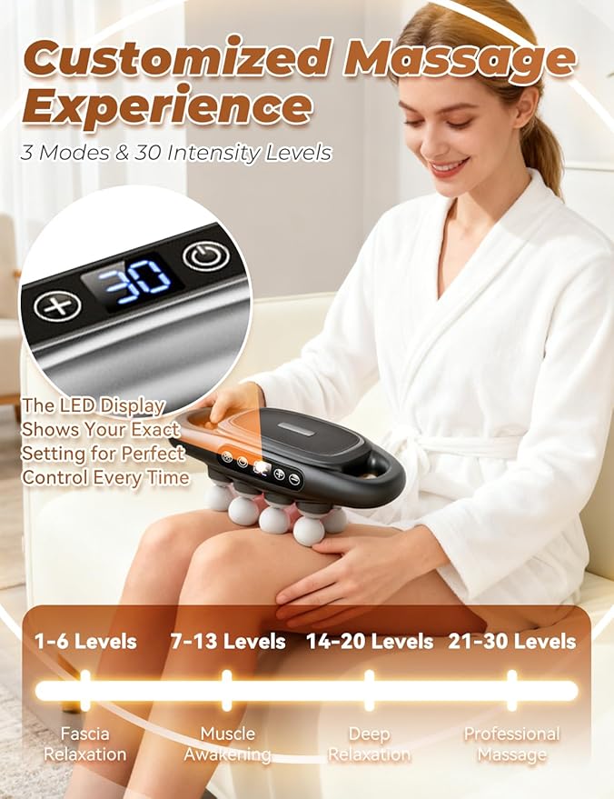 Veloreva Massager - 16 Head Massage Gun Deep Tissue for Pain Relief Pro Massager with 3 Modes &amp 30 Levels Back Massagers for Back Shoulders Legs Foot Body Fast Relief (Black)