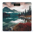 Scenic Lake Scale for Body Weight Anti-Slip Tempered Glass Digital Bathroom Scales Clear LCD Display Weighing Scale Safe Rounded Corners Smart Scales