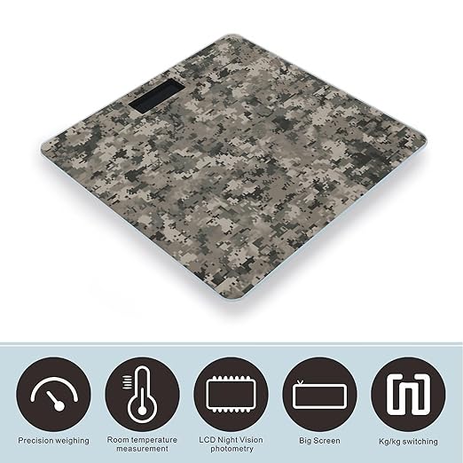 Army Digital Camouflage Bathroom Scale Automatic Power On/Off Body Scales LCD Backlight Display Square Digital Scale Rounded Corners Bathroom Scales for Home Bedrooms