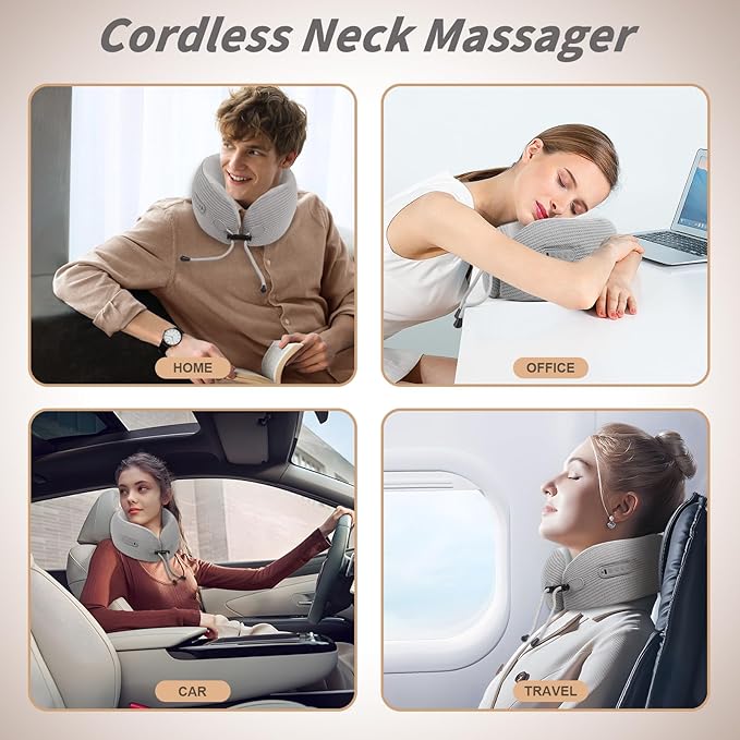 Electric Neck MassagerPortable Travel Pillow with Massage and HeatRechargeable vibrating Neck Pillow MassagerPerfect for Pain Relief at HomeOfficeTravelFathers Day Gift Ideas from Daughter Son